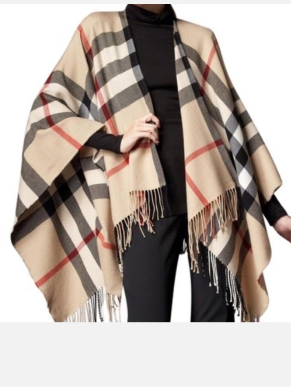BURBERRY MERINO WOOL CHECK PLAID CAPE SHAWL WRAP NEW WITH TAGS